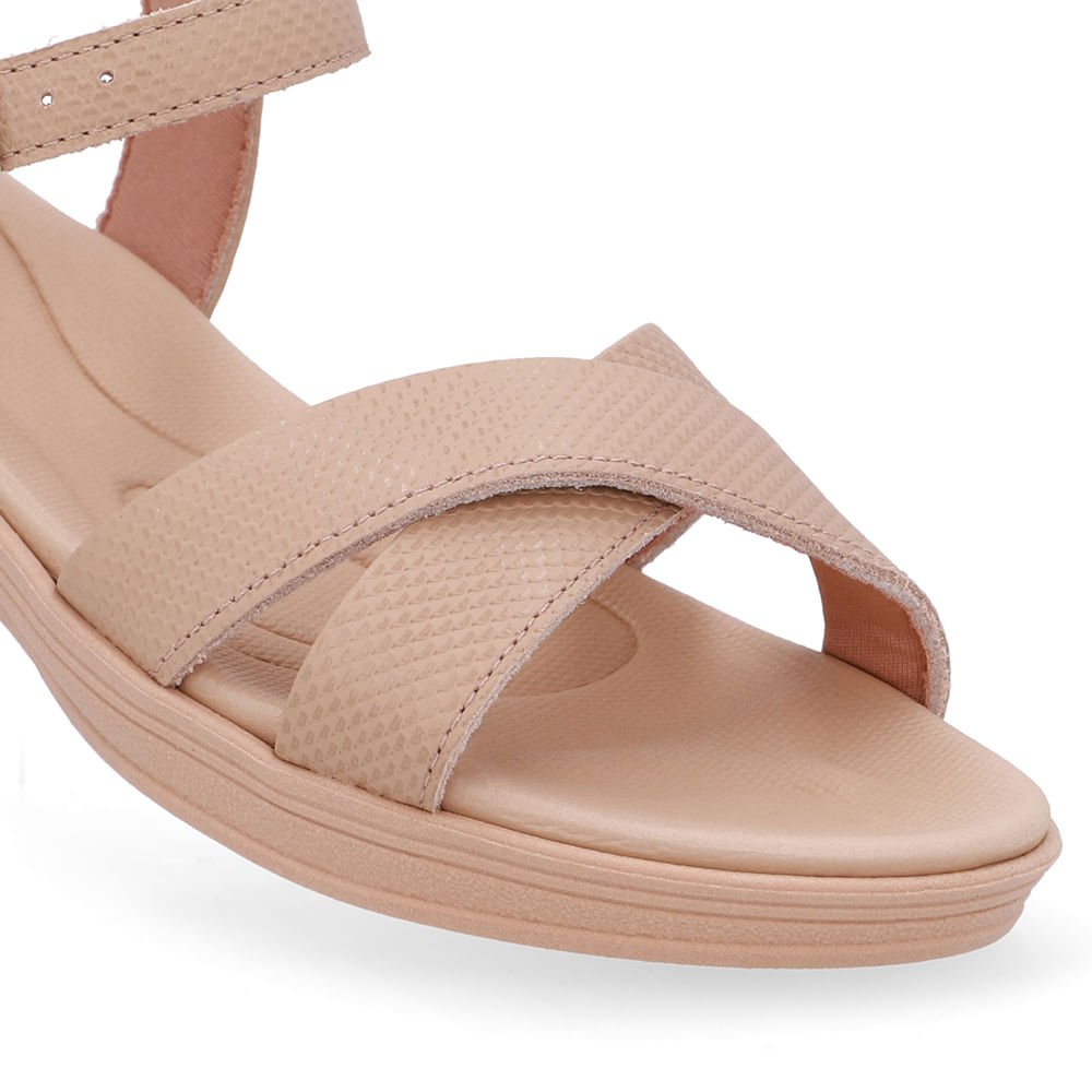 Sandália Couro Bege Tira Cruzada Bege 4