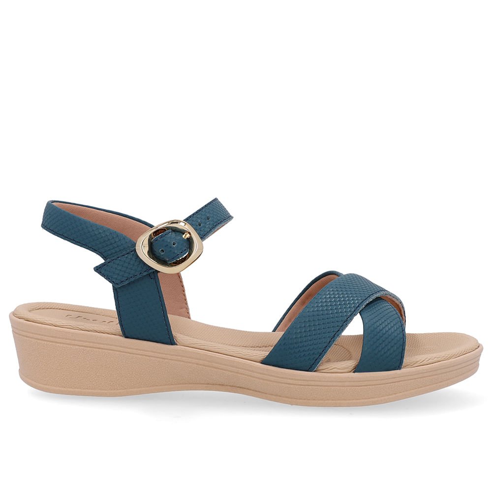 Sandália Couro Azul Tira Cruzada