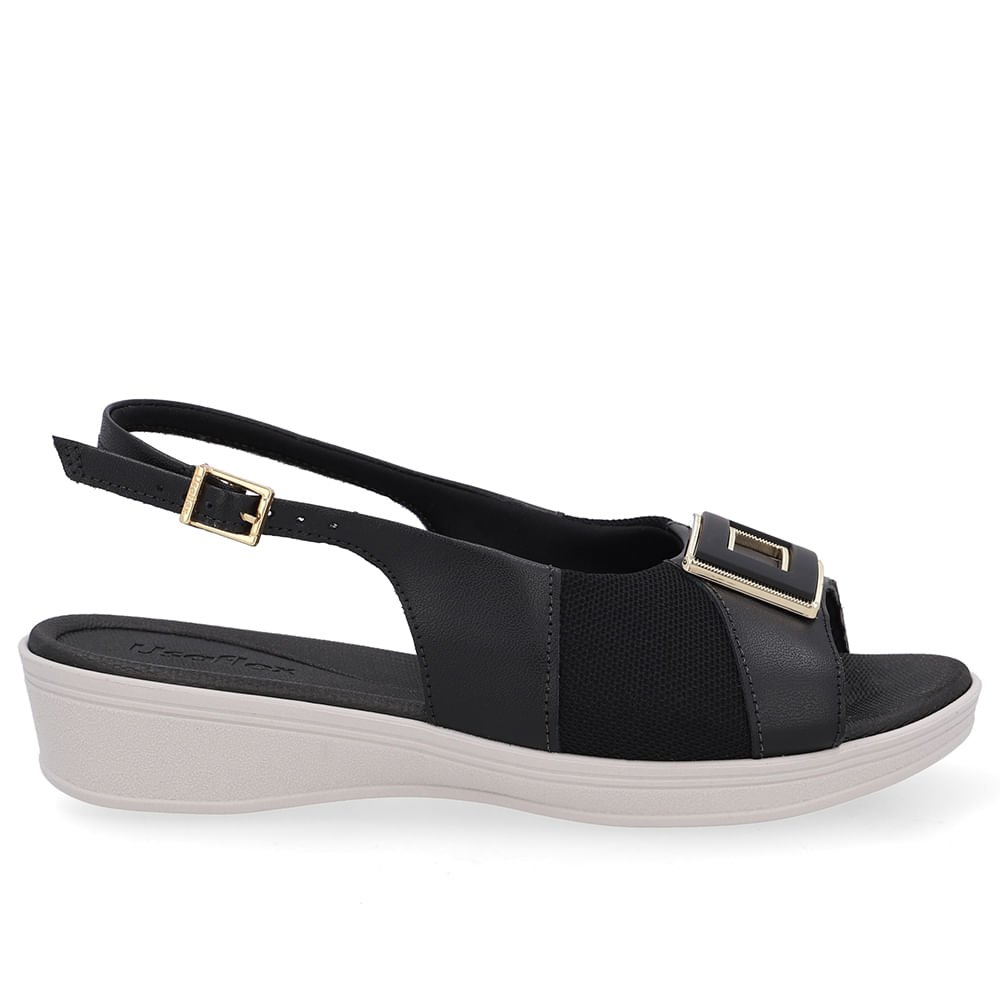 Slingback Preto Salto Anabela Couro