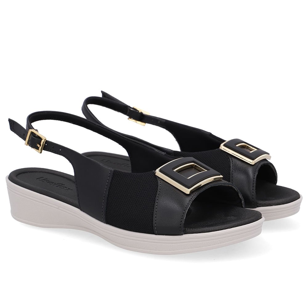 Slingback Preto Salto Anabela Couro Preto 2