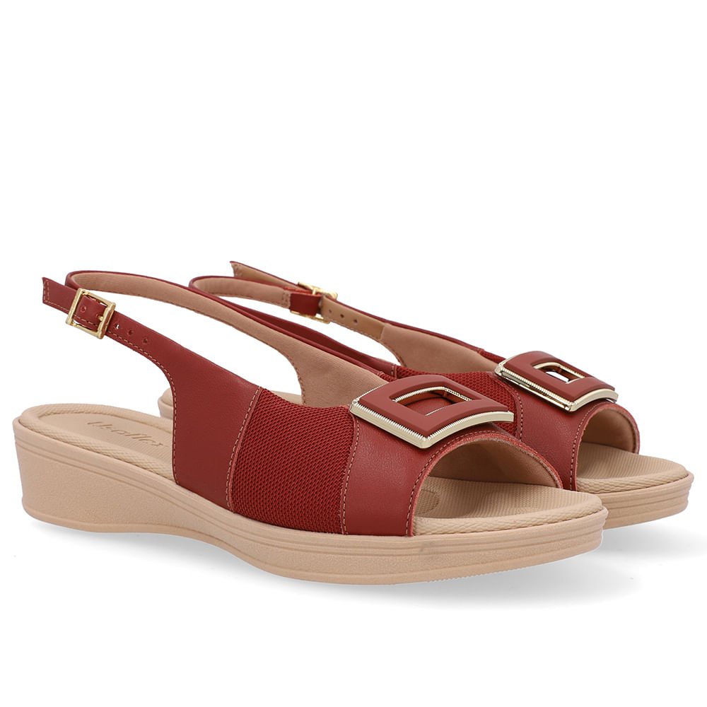 Slingback Marrom Salto Anabela Couro Vermelho 2