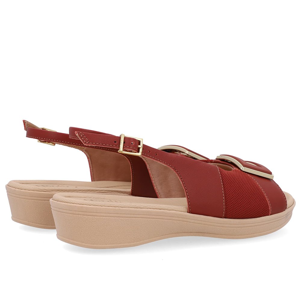 Slingback Marrom Salto Anabela Couro Vermelho 3