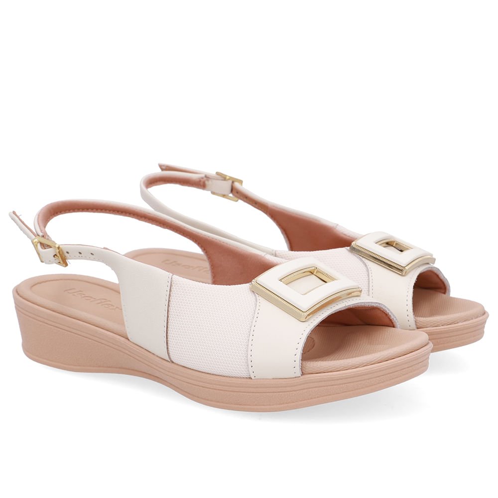 Slingback Branco Marfim Salto Anabela Couro Marfim 2