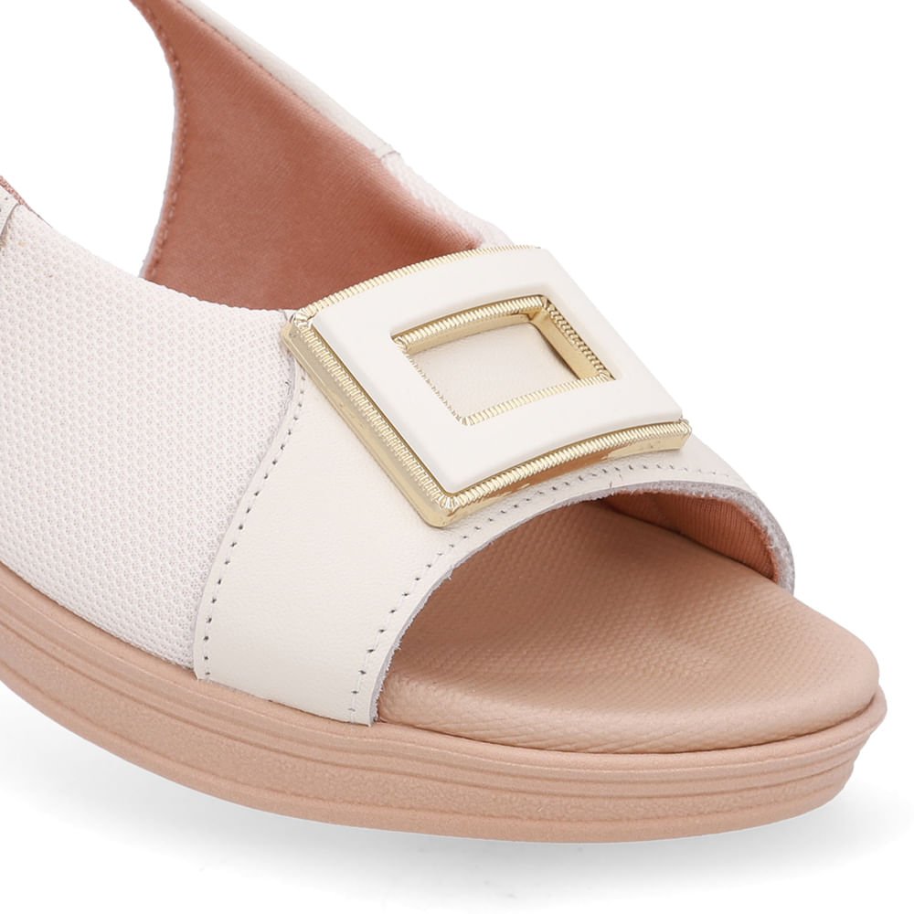 Slingback Branco Marfim Salto Anabela Couro Marfim 4