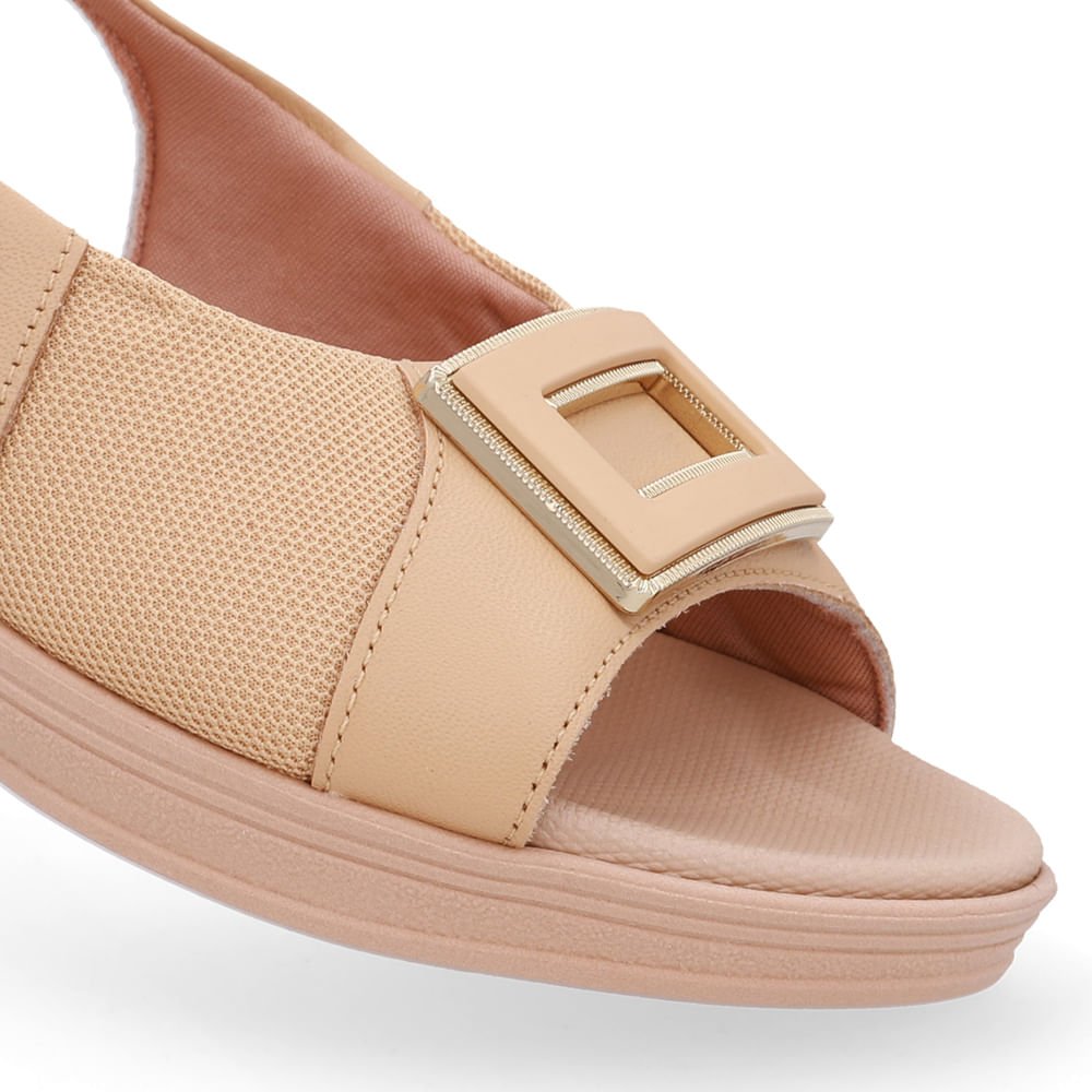 Slingback Bege Creme Salto Anabela Couro Creme 4