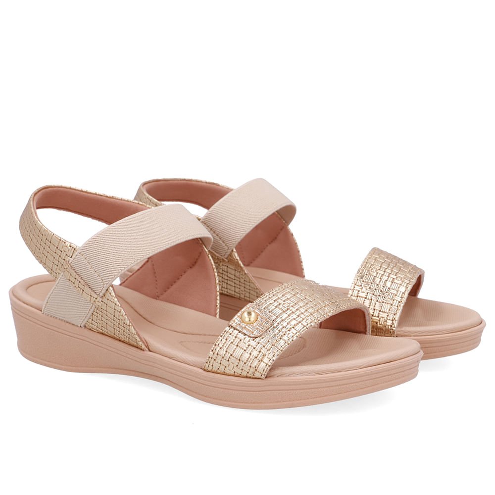 Sandália Couro Dourada Tira Elástico Dourado 2