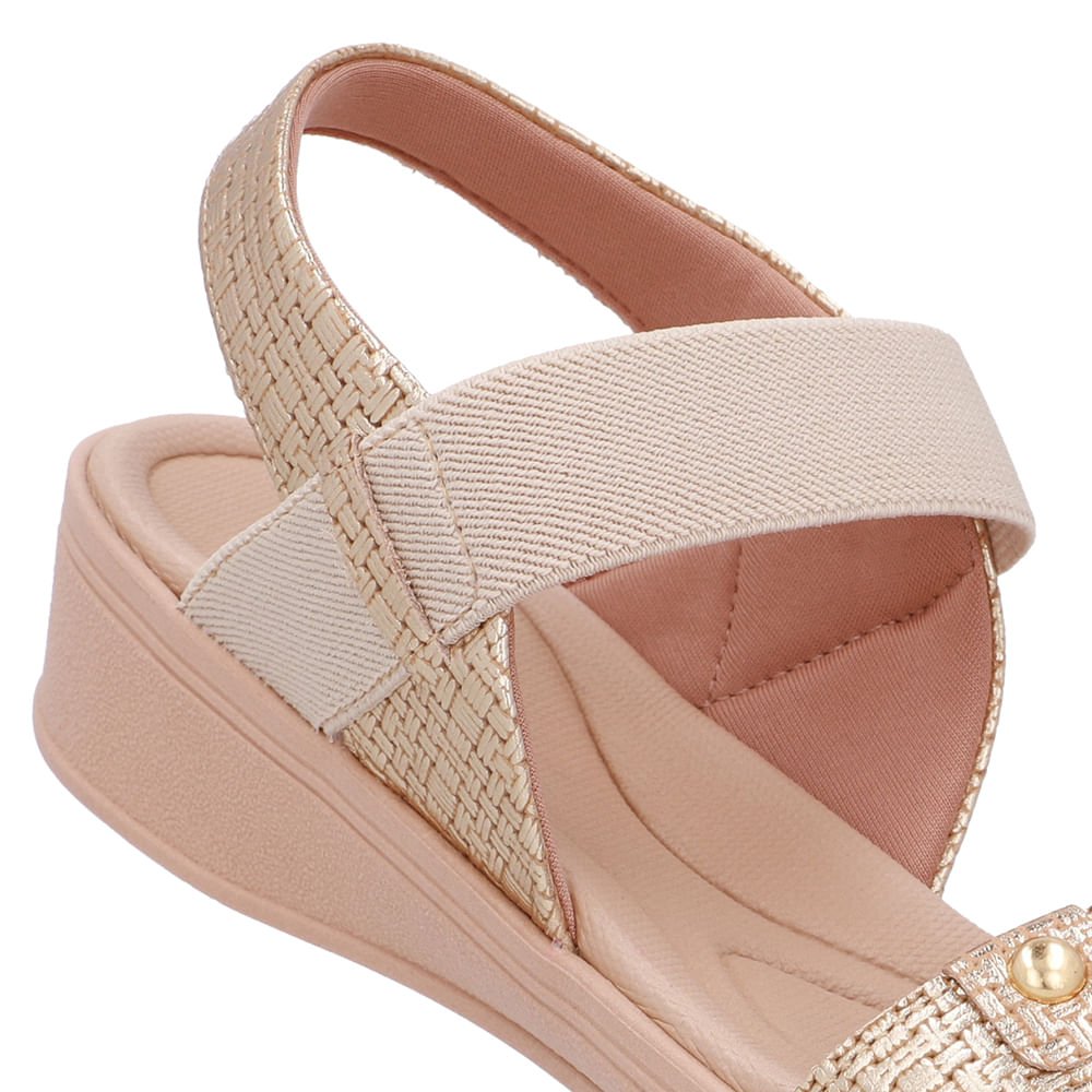 Sandália Couro Dourada Tira Elástico Dourado 4