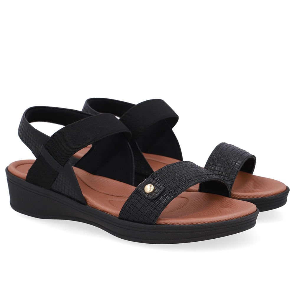 Sandália Couro Preta Tira Elástico Preto 2