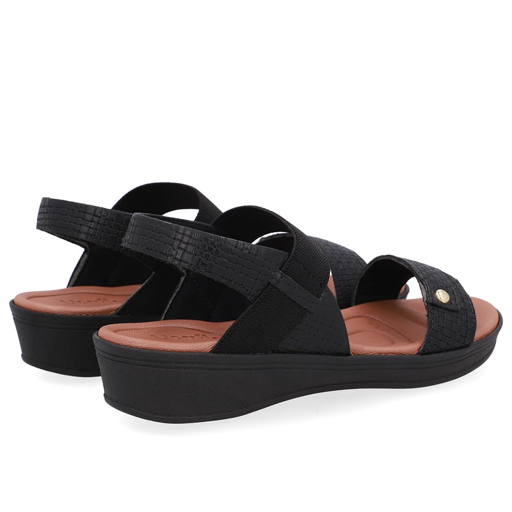 Sandália Couro Preta Tira Elástico Preto 3