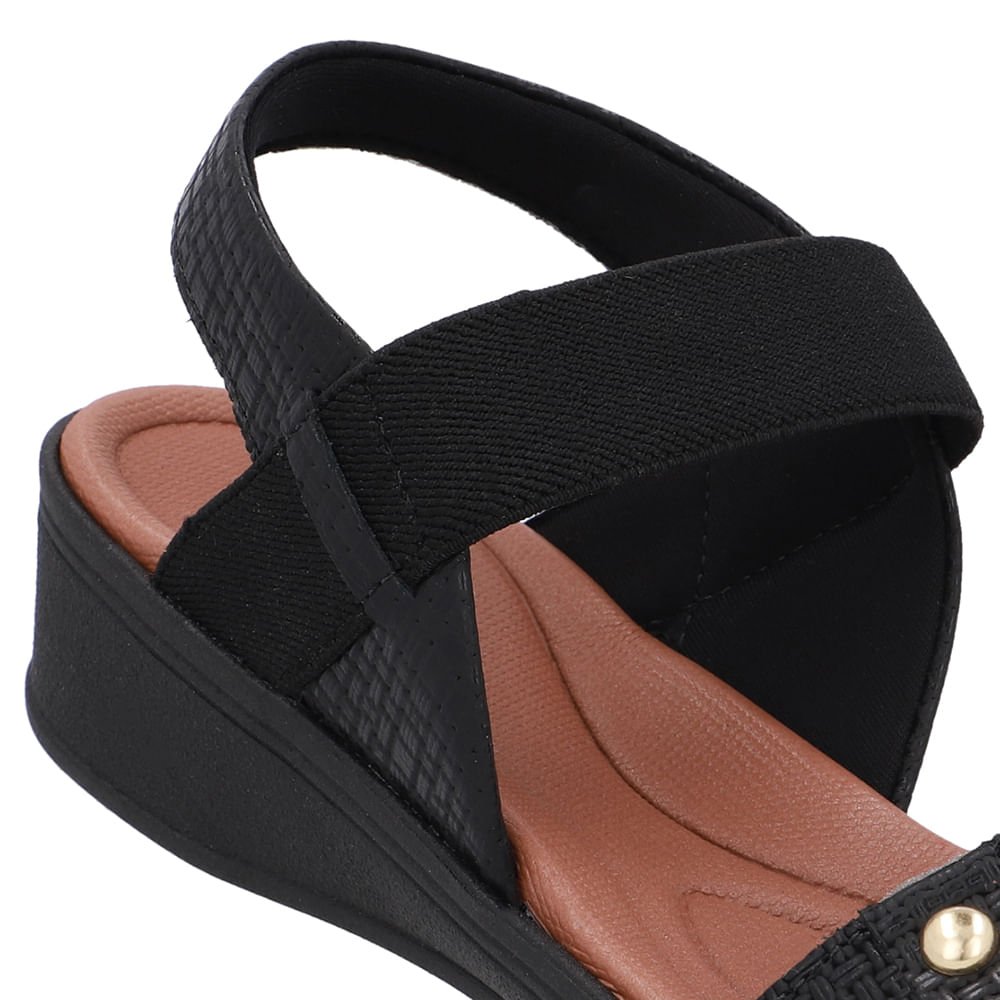 Sandália Couro Preta Tira Elástico Preto 4