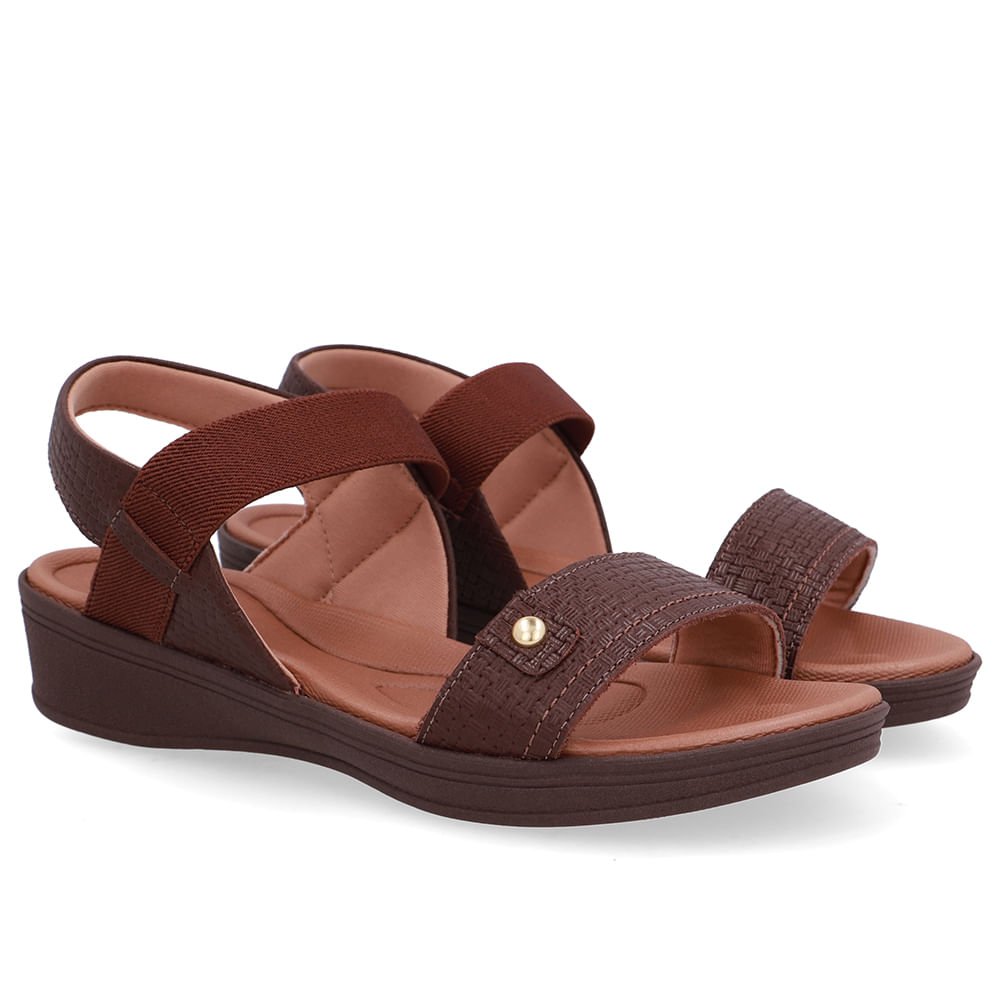 Sandália Couro Marrom Pinhão Tira Elástico Pinhão 2