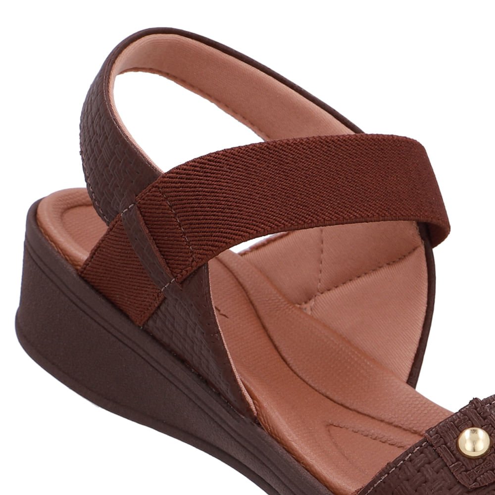 Sandália Couro Marrom Pinhão Tira Elástico Pinhão 4
