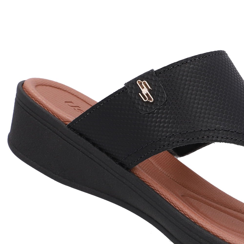 Chinelo Salto Baixo Couro Preto Preto 4