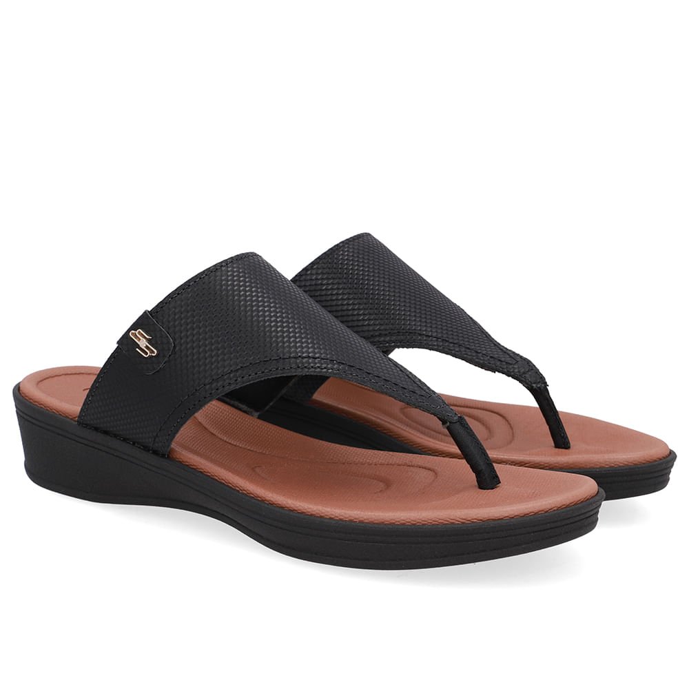 Chinelo Salto Baixo Couro Preto Preto 2