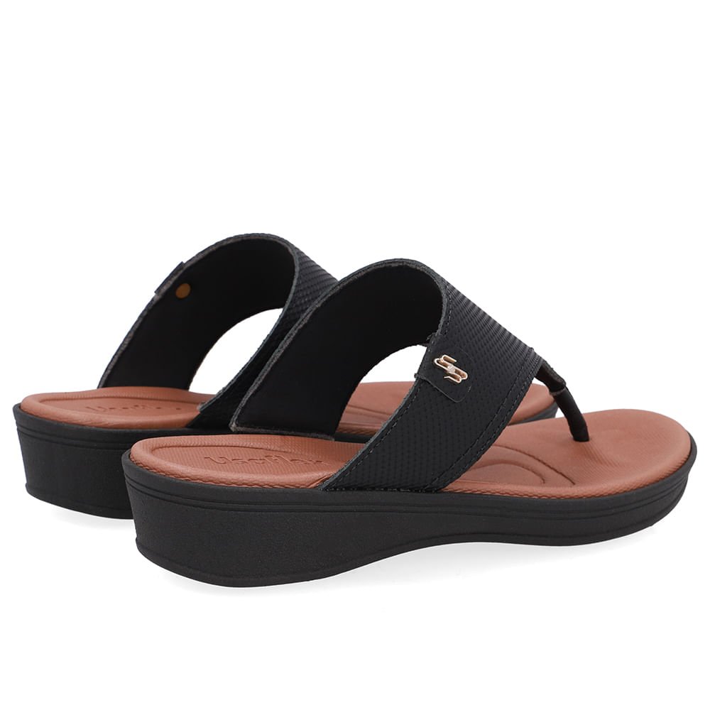 Chinelo Salto Baixo Couro Preto Preto 3