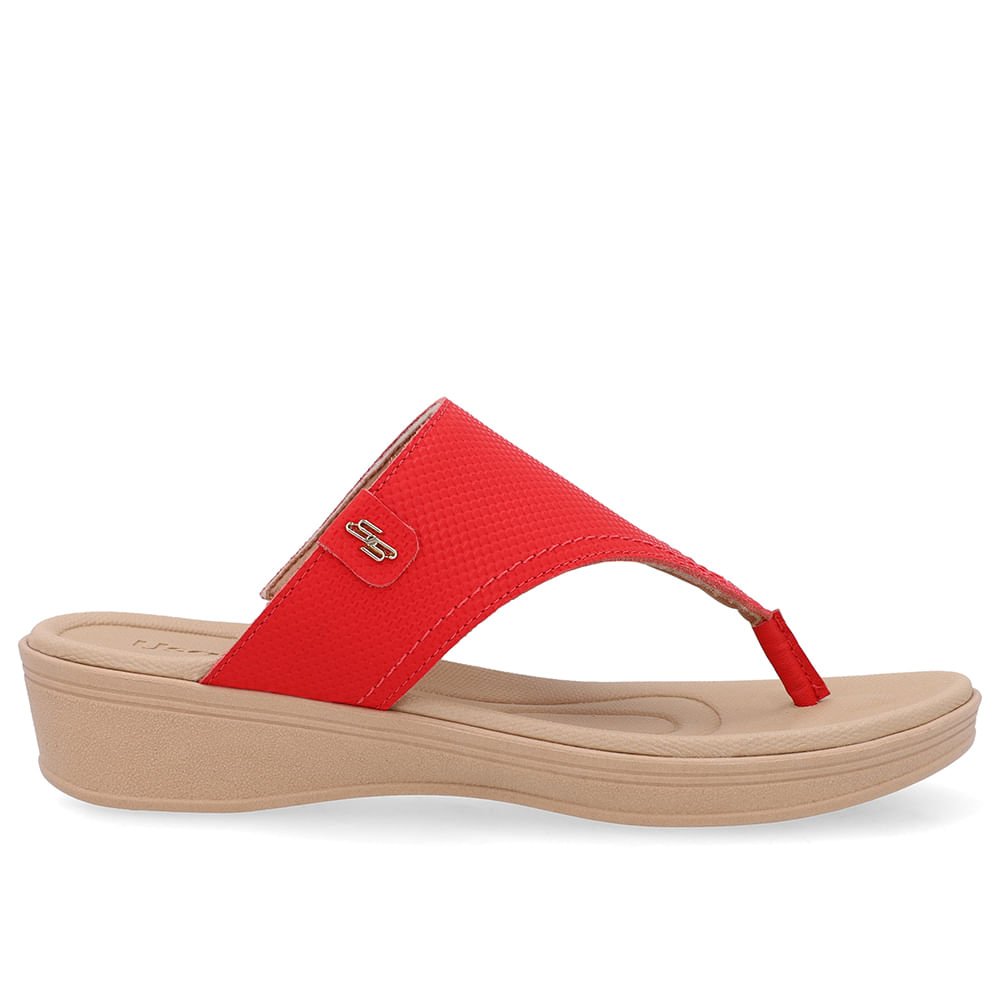 Chinelo Salto Baixo Couro Vermelho
