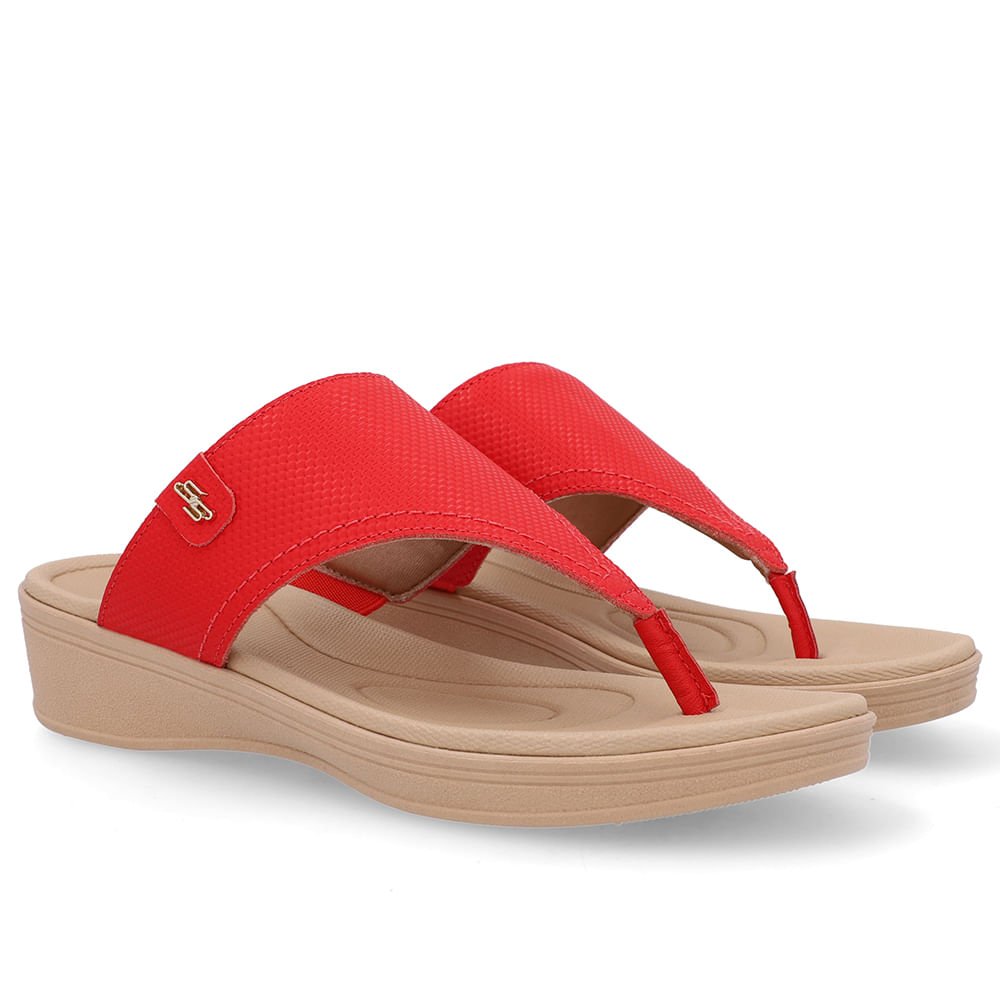 Chinelo Salto Baixo Couro Vermelho Vermelho 2