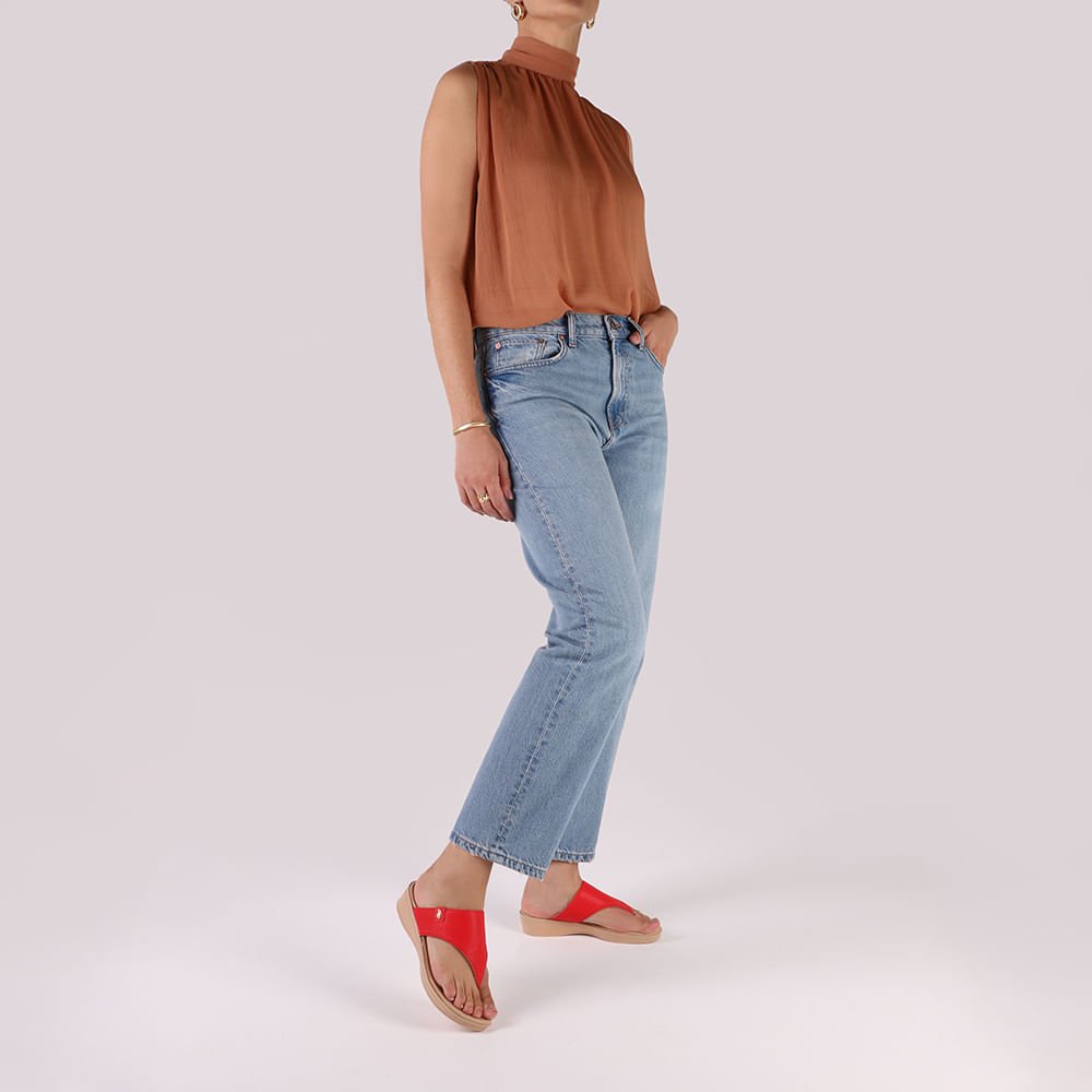 Chinelo Salto Baixo Couro Vermelho Vermelho 4