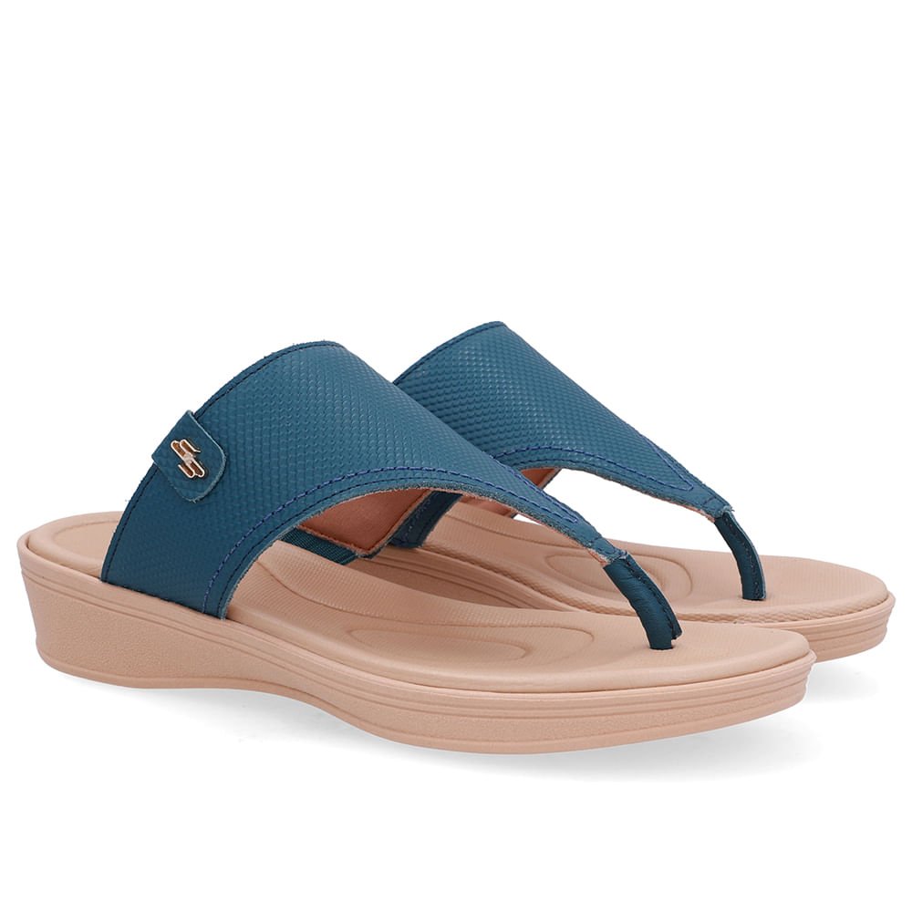 Chinelo Salto Baixo Couro Azul Azul 2