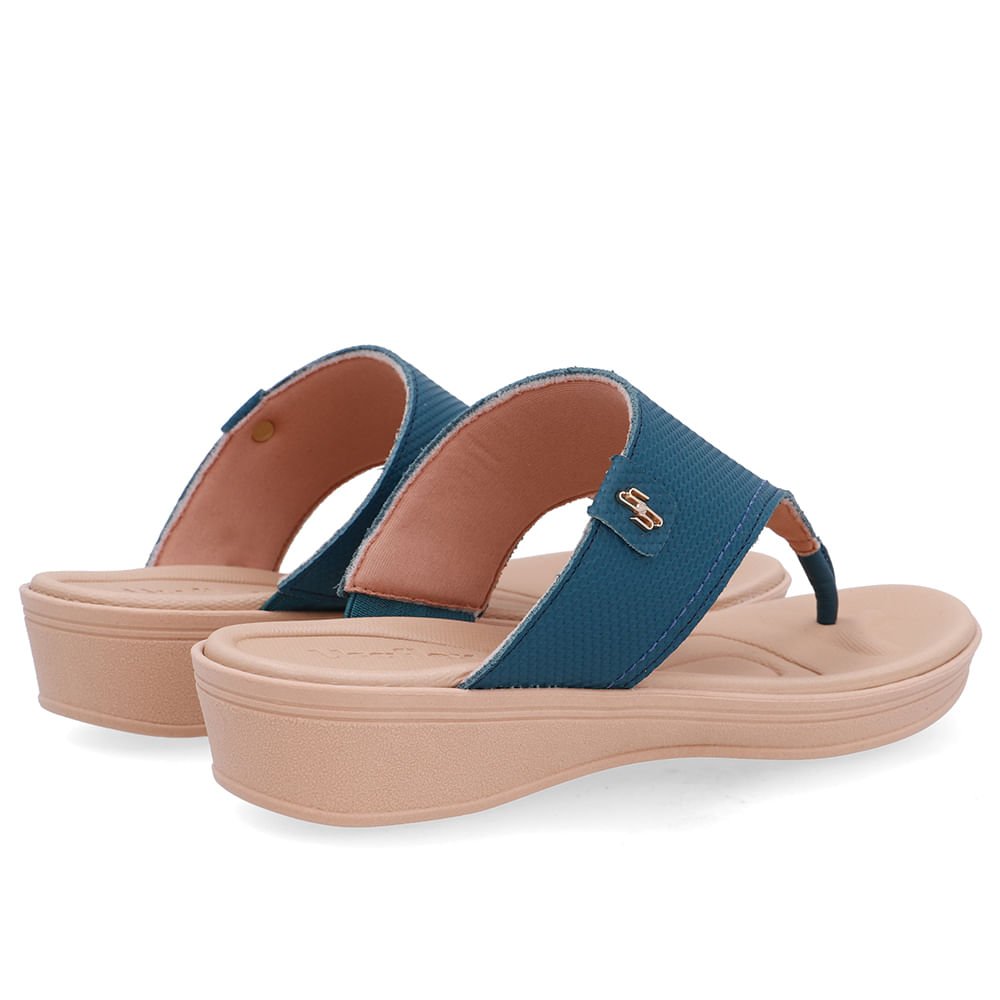 Chinelo Salto Baixo Couro Azul Azul 3