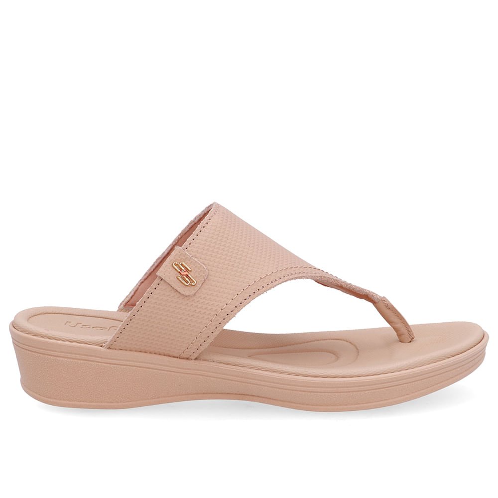 Chinelo Salto Baixo Couro Bege