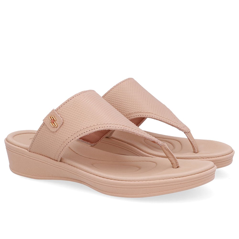 Chinelo Salto Baixo Couro Bege Bege 2