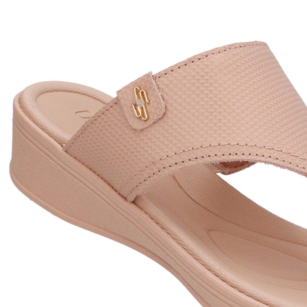 Chinelo Salto Baixo Couro Bege Bege 4