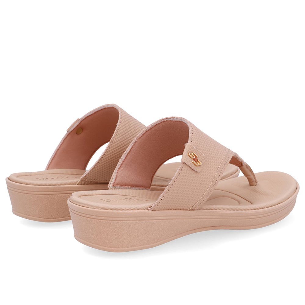 Chinelo Salto Baixo Couro Bege Bege 3