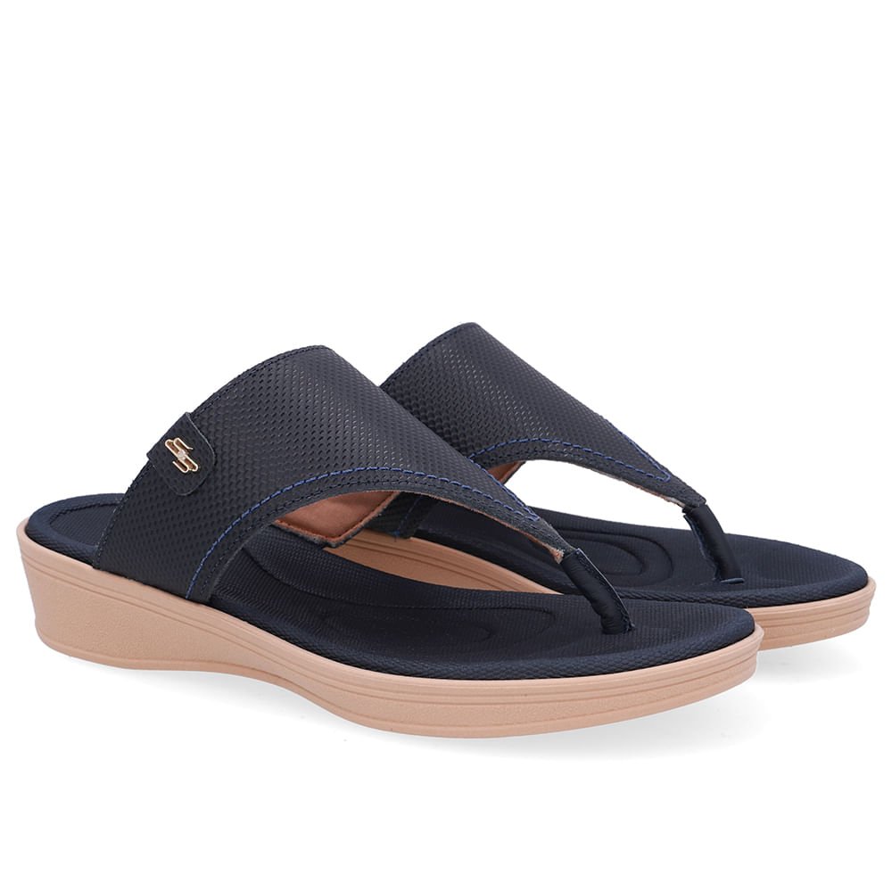 Chinelo Salto Baixo Couro Azul Azul 2