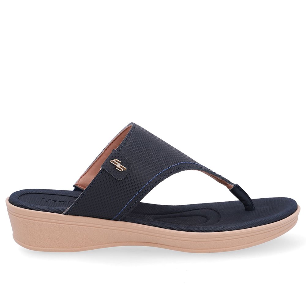 Chinelo Salto Baixo Couro Azul