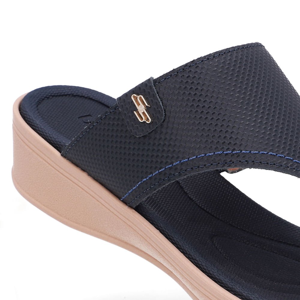 Chinelo Salto Baixo Couro Azul Azul 4