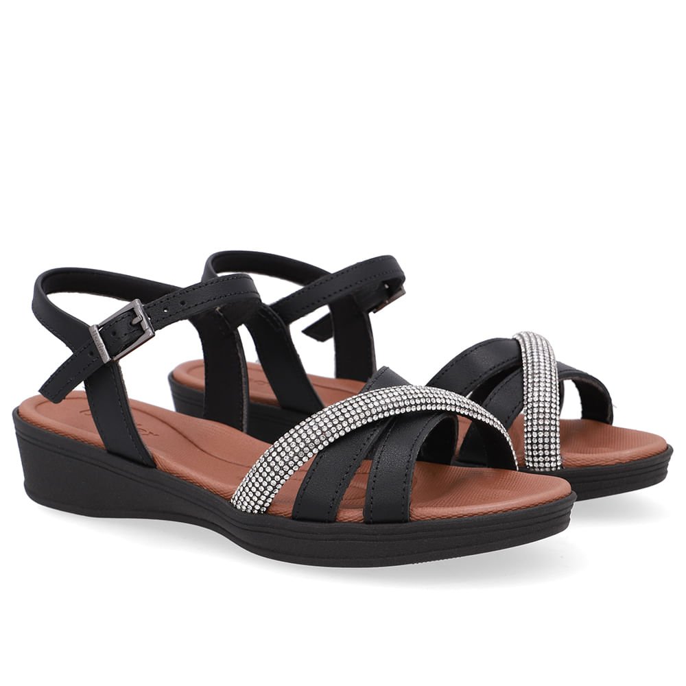 Sandália Couro Preta Tira Strass Preto 2