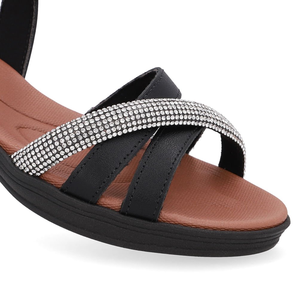 Sandália Couro Preta Tira Strass Preto 3