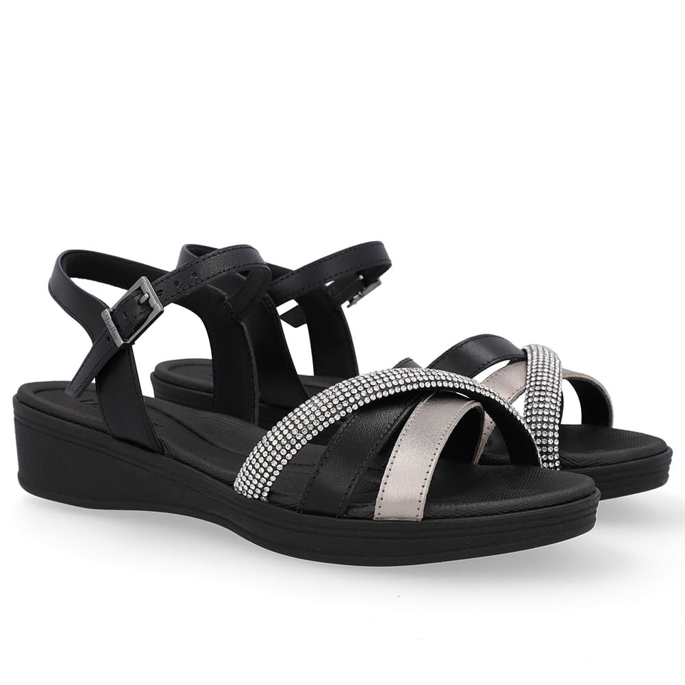 Sandália Couro Preta Tira Strass Preto 2