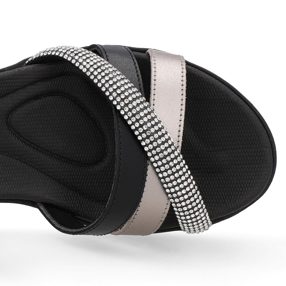 Sandália Couro Preta Tira Strass Preto 4