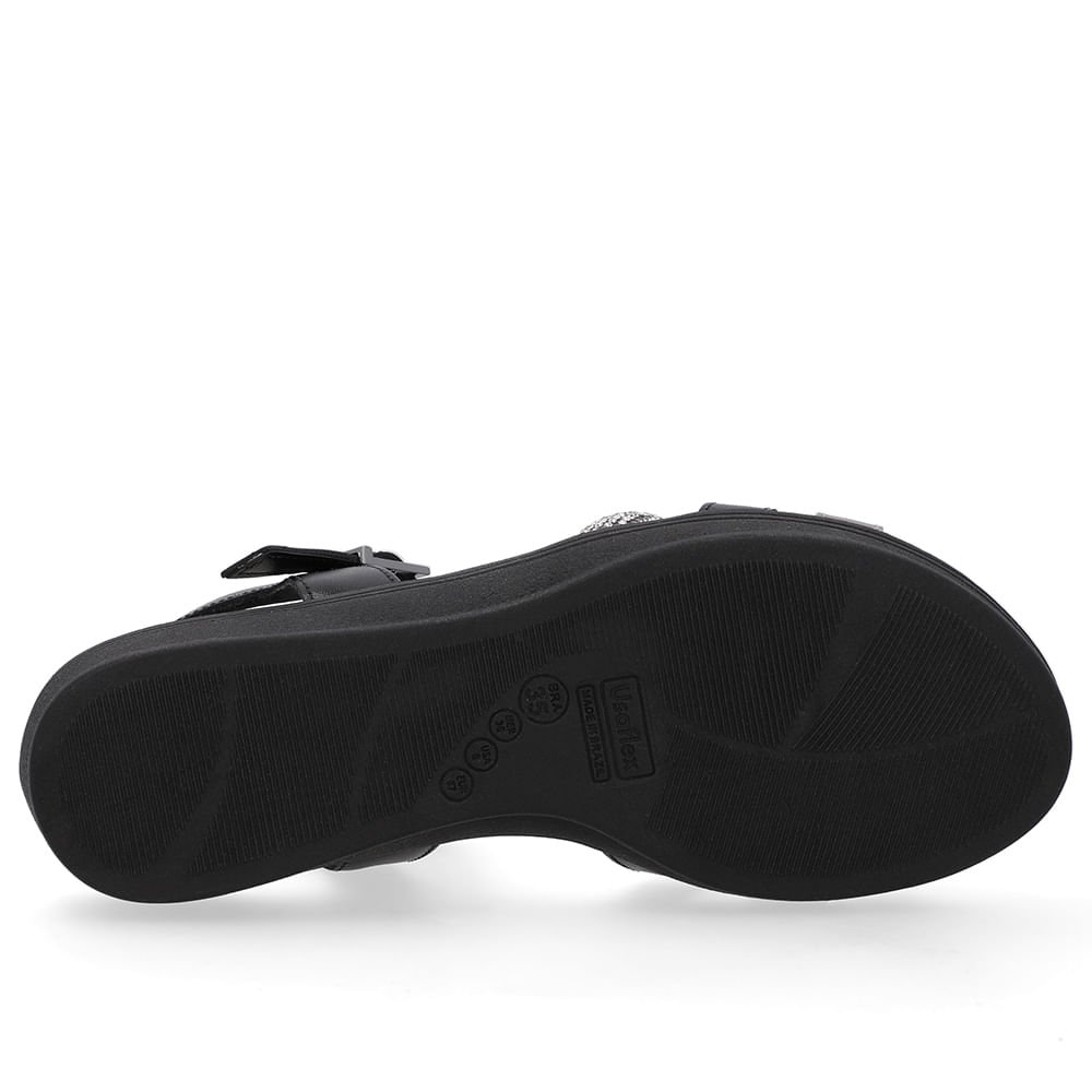 Sandália Couro Preta Tira Strass Preto 5