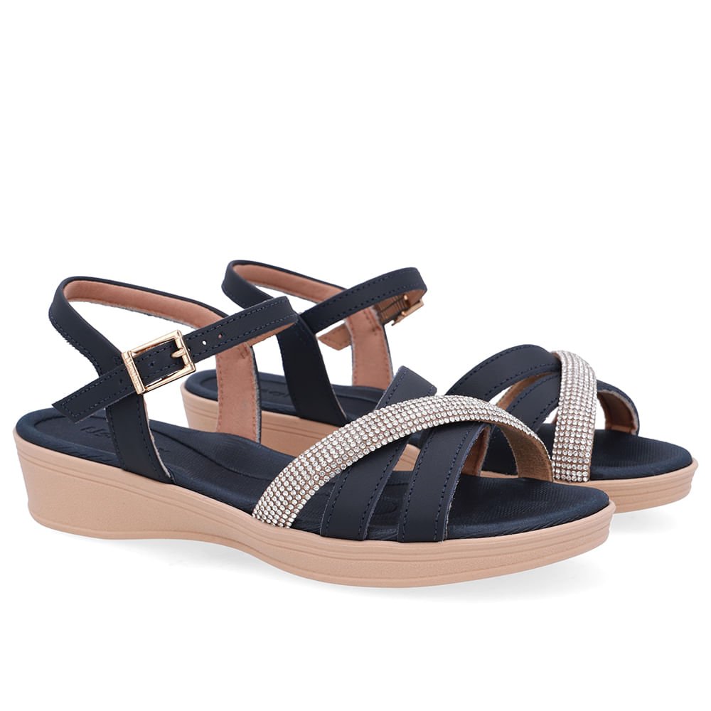 Sandália Couro Azul Tira Strass Azul 2