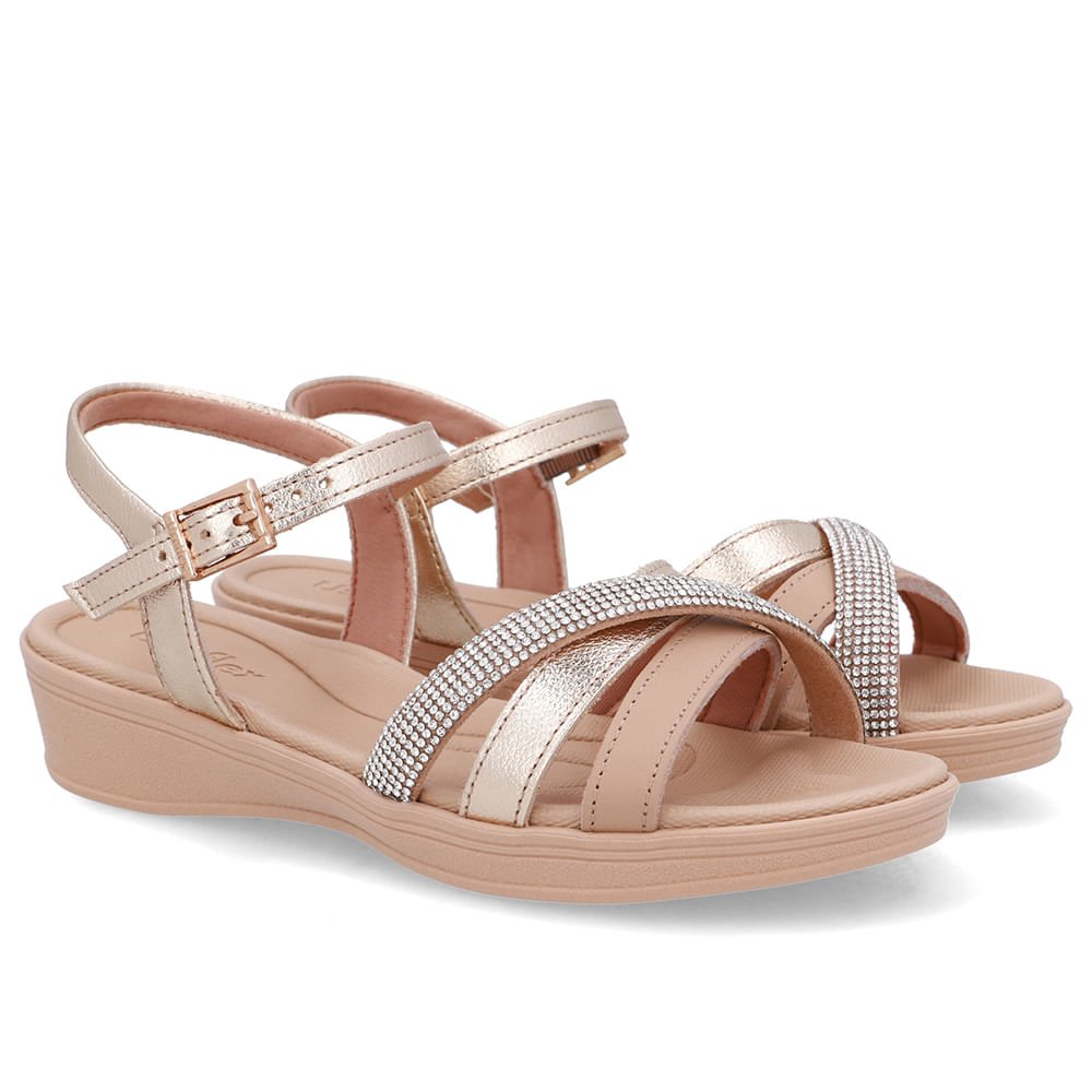 Sandália Couro Bege Tira Strass Bege 2