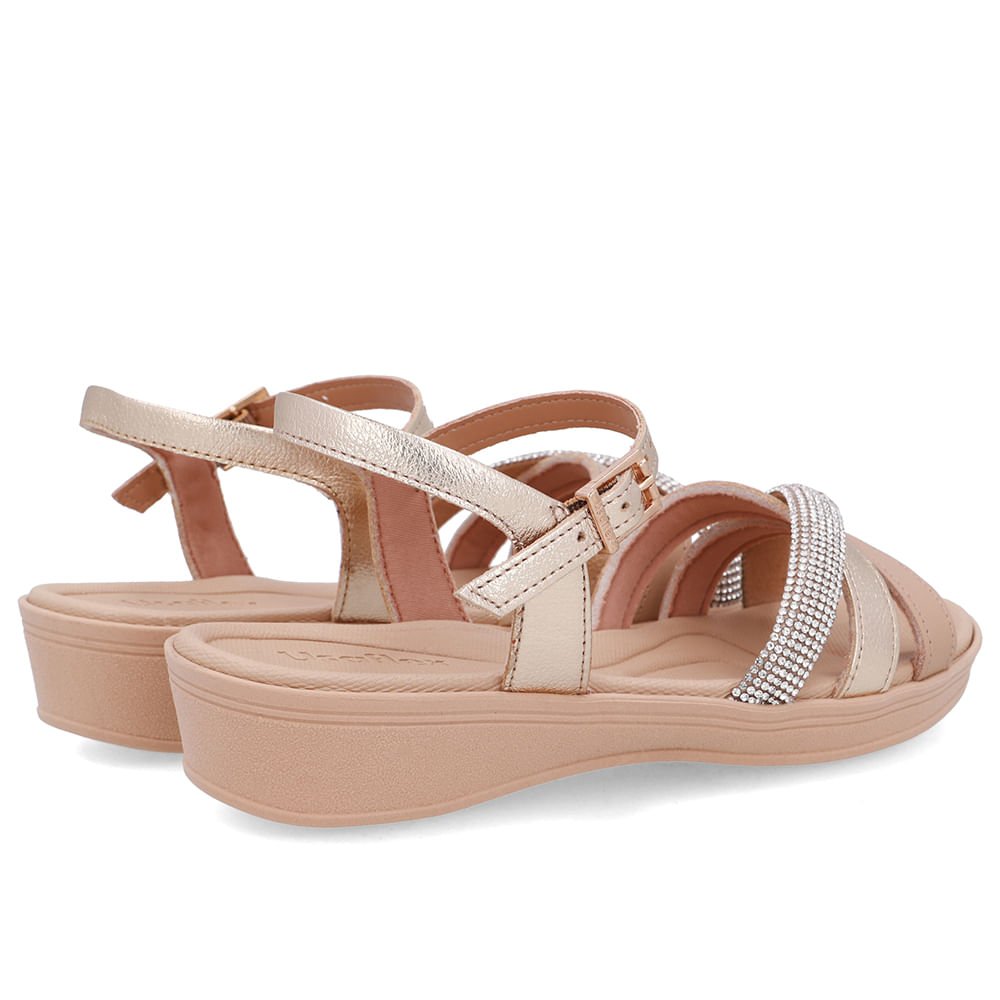 Sandália Couro Bege Tira Strass Bege 3