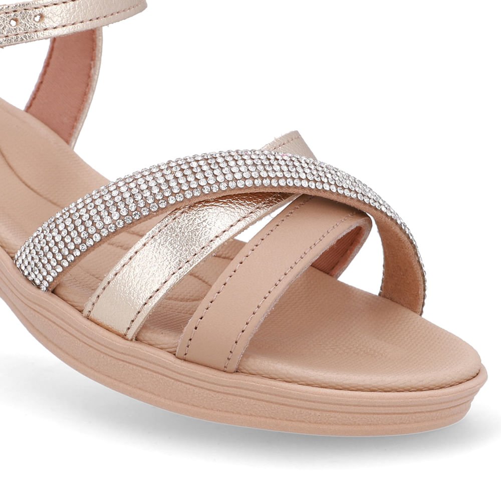 Sandália Couro Bege Tira Strass Bege 4