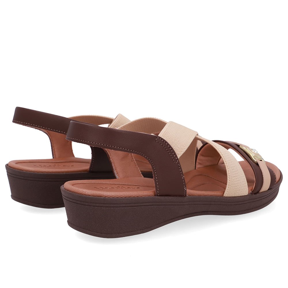 Sandália Couro Marrom Tiras Elástico Bege/Marrom 2