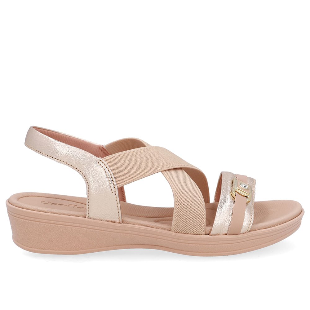 Sandália Couro Dourado Tiras Elástico