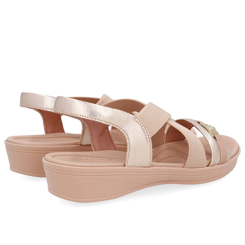 Sandália Couro Dourado Tiras Elástico Bege/Dourado 3