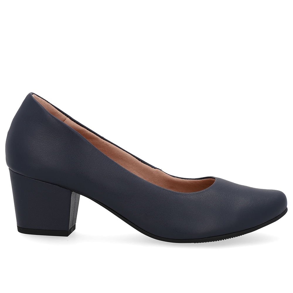 Scarpin Couro Azul Salto Bloco