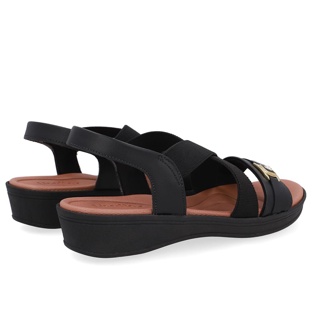 Sandália Couro Preta Tiras Elástico Preto 3
