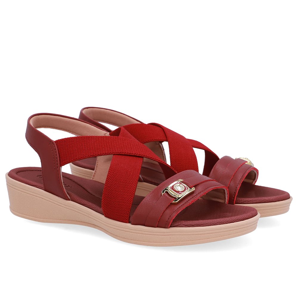 Sandália Couro Vermelha Tiras Elástico Vermelho 2