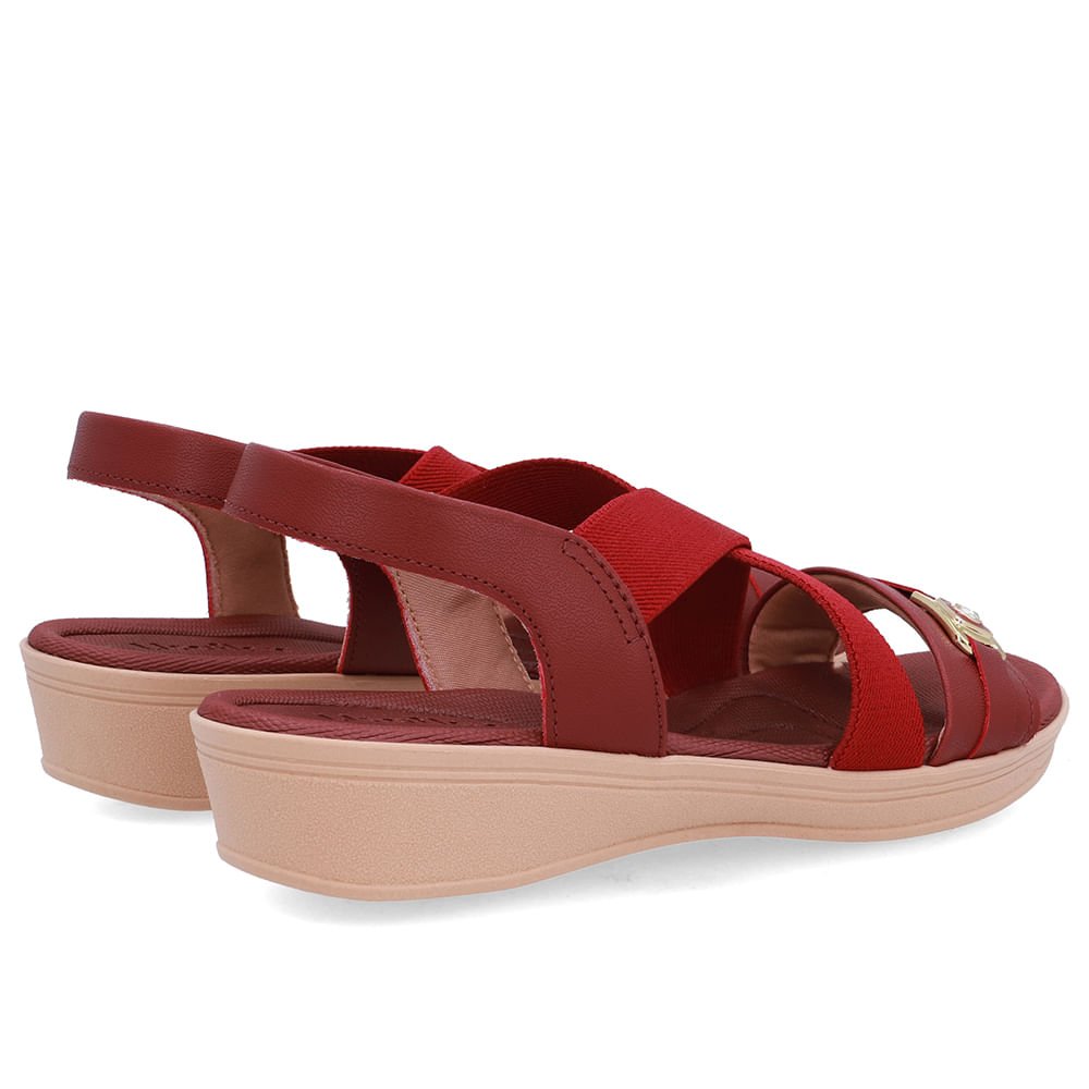 Sandália Couro Vermelha Tiras Elástico Vermelho 3