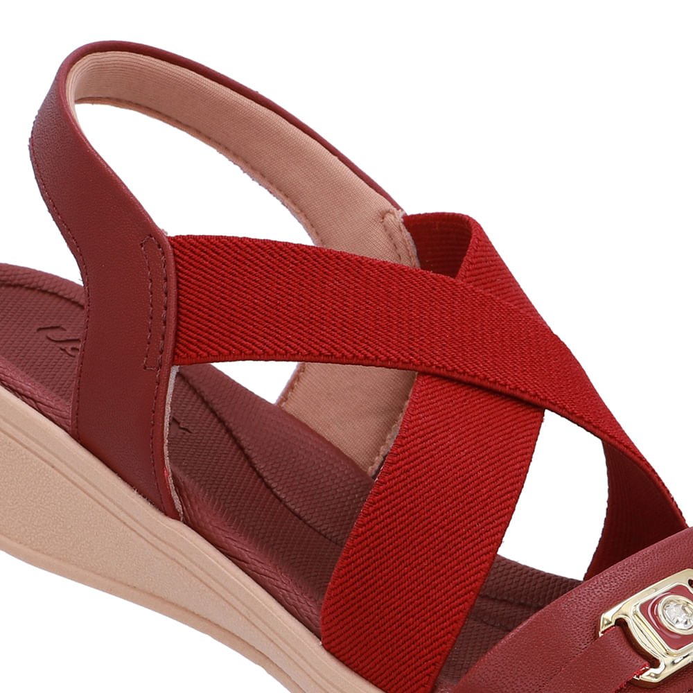 Sandália Couro Vermelha Tiras Elástico Vermelho 4
