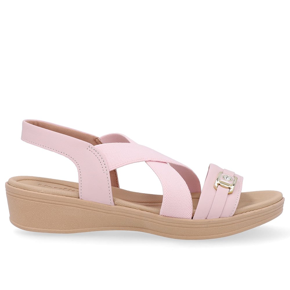 Sandália Couro Rosa Tiras Elástico