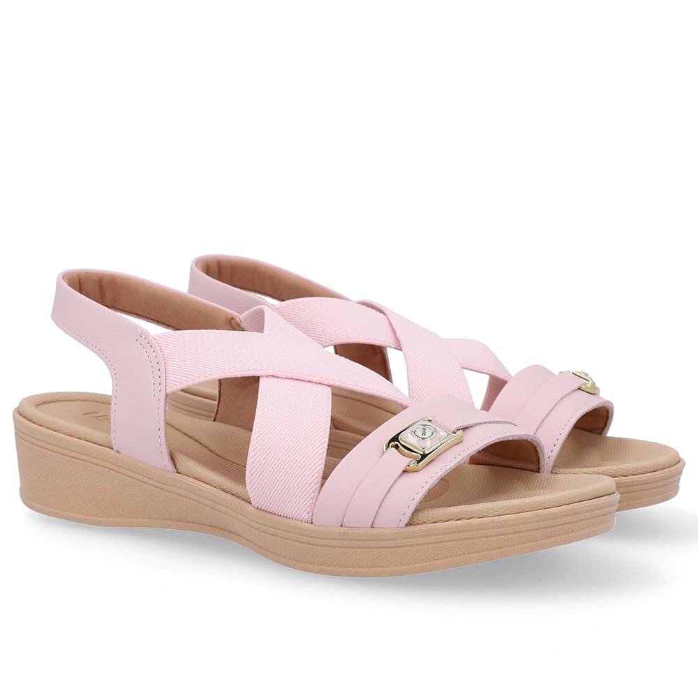 Sandália Couro Rosa Tiras Elástico Rosa 2